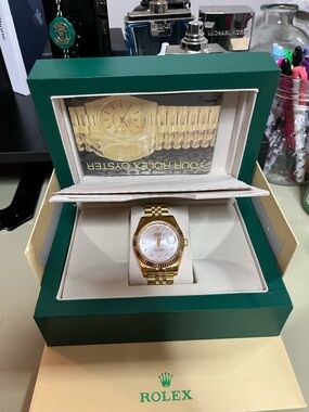 Rolex Gold and White Dial Oyster Bracelet Watch